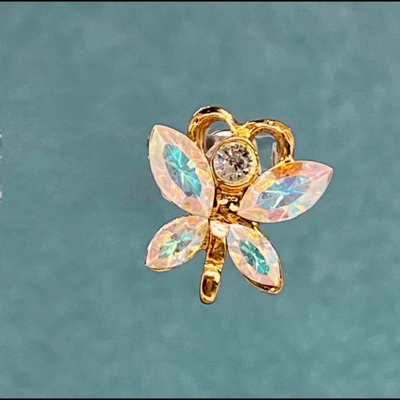 Vintage Aurora Borealis Rhinestone Butterfly Earrings - Picture 4 of 4